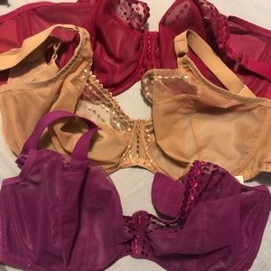 Set of Three Elomi Matilda bras UK size 34H pink purple nude (34K US)